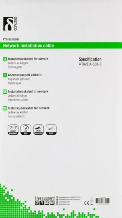Netværkskabel U/UTP installationskabel, LSZH (Low Smoke Zero Halogen), Cat6, 305 meter