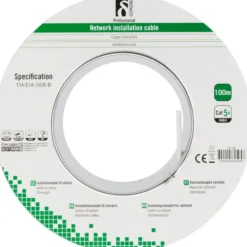 Netværkskabel U/UTP installationskabel, Cat5e, 100 meter rulle, hvid