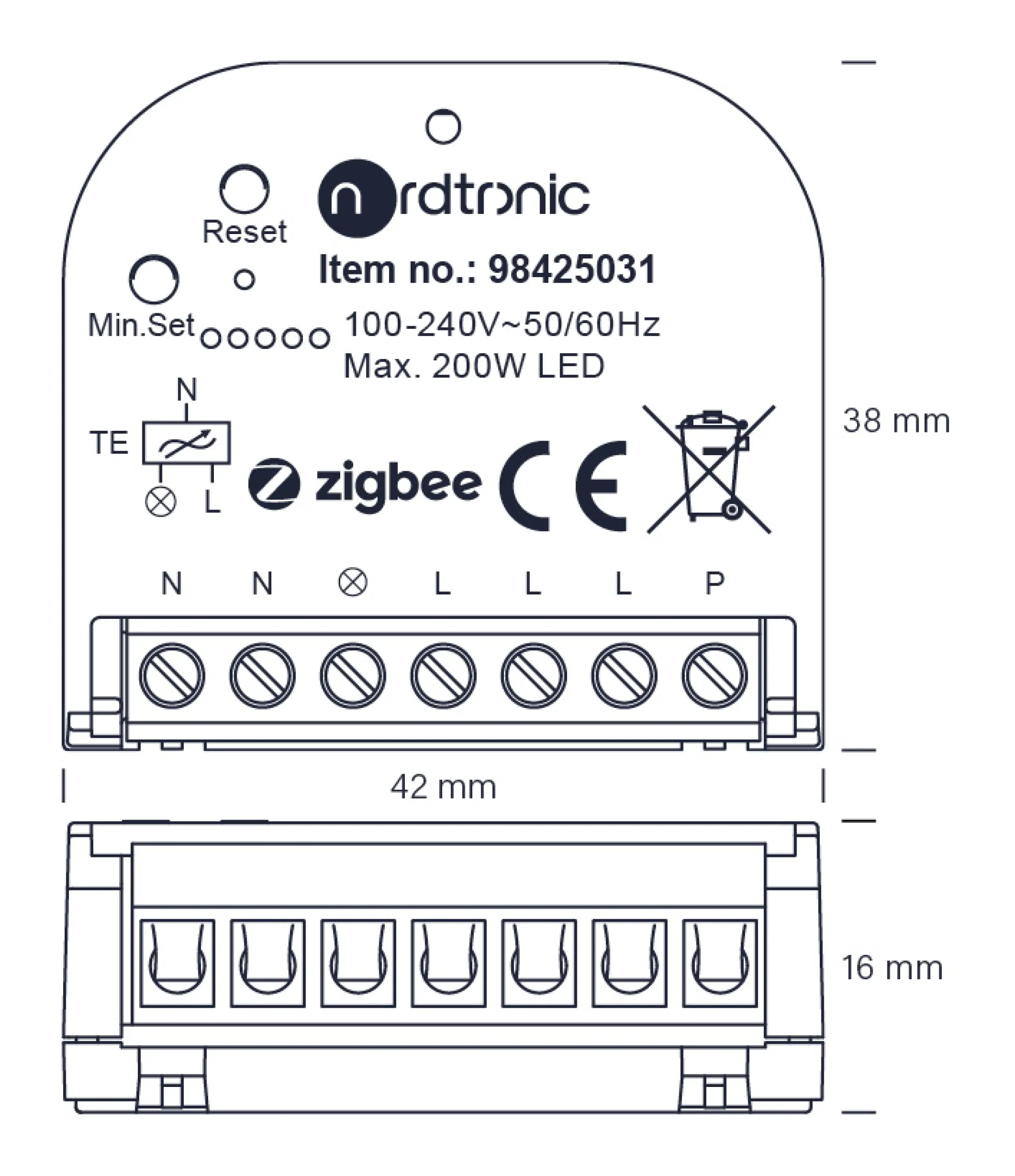 Nordtronic Box Dimmer G2, Zigbee lysdæmper til indbygning