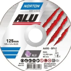 Norton skæreskive, 125x1x22,2 mm, til aluminium