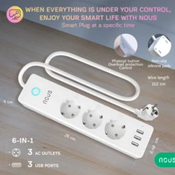 Nous A5 Smart Plug/Stikdåse, 3x230V, 3xUSB-A, WiFi (restsalg)
