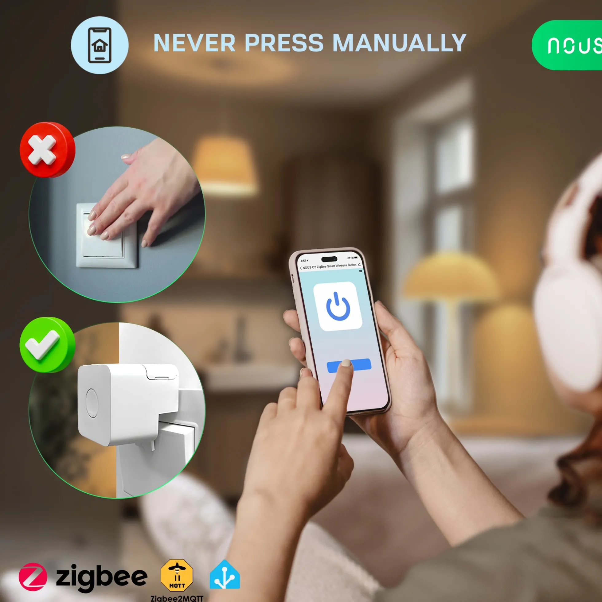 Nous C2 Zigbee fingerbot, smart styring af stikkontakt