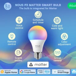NOUS P3 E27 Smart Pære, RGB, 810lm, Matter