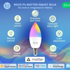 Nous P4 E14 Smart Pære, RGB, 470lm, 4,5W, Matter - 2 pak