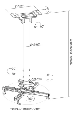 Office projektorbeslag, fladt/vippet, tilt/swivel, 35 kg