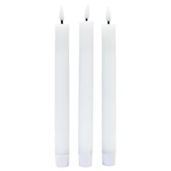 3-pak hvide LED stearinlys med flammeeffekt, Ø2,2cm, højde: 24,5cm, fjernbetjening og timer