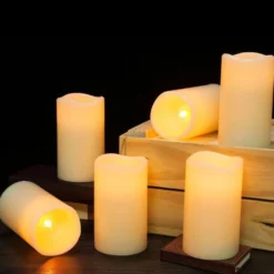 9-pak LED udendørs bloklys med fjernbetjening, batteri og timerfunktion - Ø5,5cm højde: 13/15/17,5cm, trådløs og vandtæt
