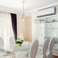 Pendelophæng i træ med stofledning, E27, max 60W, elegant design - uden lyskilde