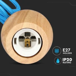 Pendelophæng i træ med stofledning, E27, max 60W, elegant design - uden lyskilde