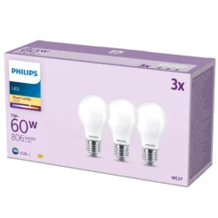 Philips Classic E27 LED-pære, mat, 806lm, 2700K, 7W - 3 pak