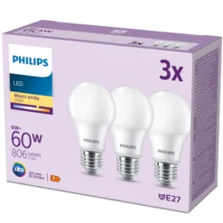 Philips E27 LED-pære, mat, 806lm, 2700K, 8W - 3 pak