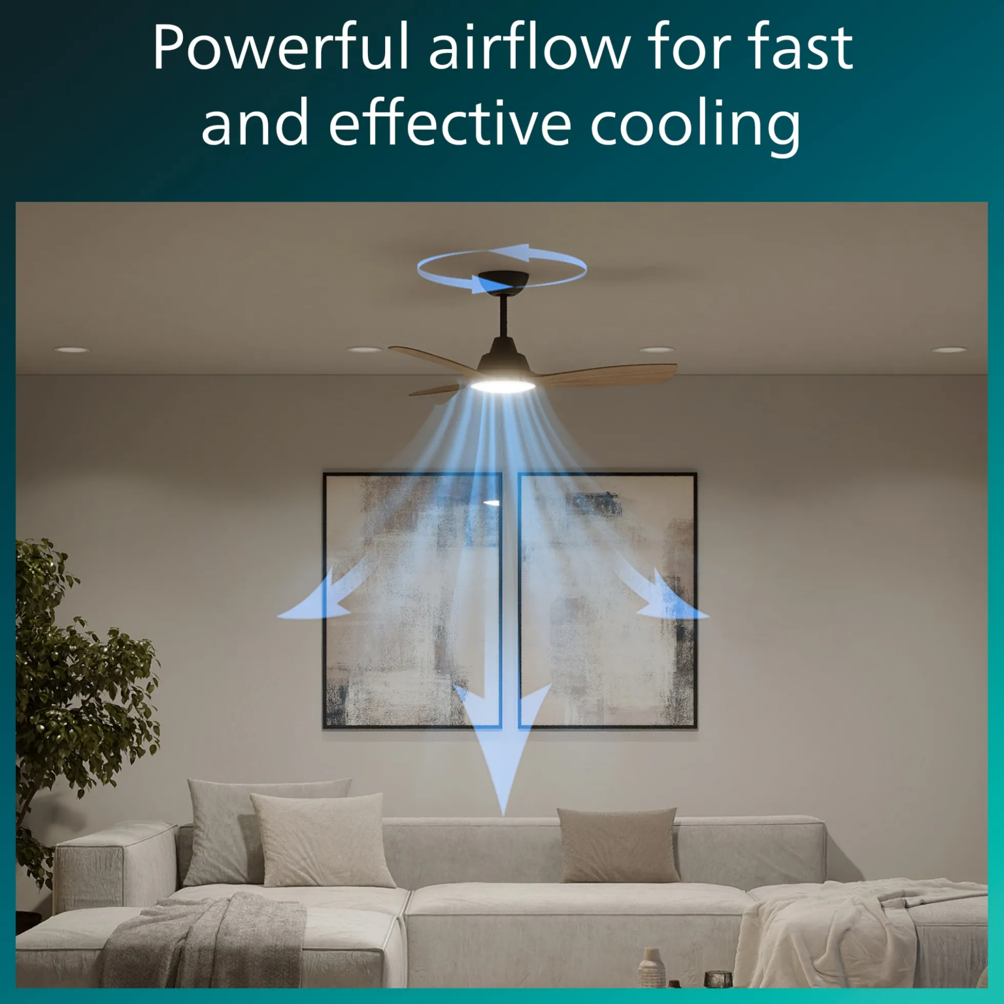 Philips Olas Loftventilator med LED-lys, Ø106 cm, dæmpbar med justerbar farvetemperatur, fjernbetjening
