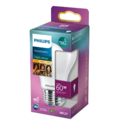 Philips SceneSwitch E27-pære, 806lm, mat, 2200-2700K, 80Ra, 7,5W