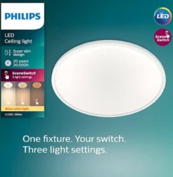 Philips Super Slim plafond/loftlampe, SceneSwitch, 15W, 1300lm, 2700K, IP20, hvid