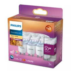Philips WarmGlow GU10 LED-pære, 2200-2700K, 345lm, 36°, 3,8W - 3 pak