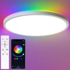 Plafond med CCT, RGBIC backlight, Ø30cm, 2800 lm, 39W, appstyring m. Tuya WiFi, inkl. fjernbetjening
