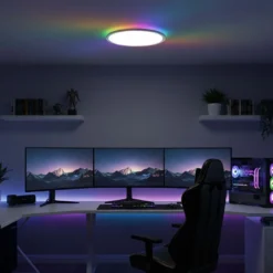 Plafond med CCT, RGBIC backlight, Ø30cm, 2800 lm, 39W, appstyring m. Tuya WiFi, inkl. fjernbetjening