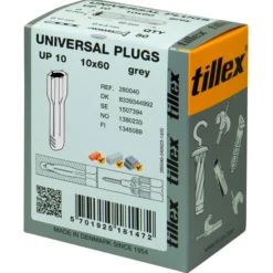 Plugs Uni UP10, 10x60 mm, uden krave, grå (50) - Tillex - 50 stk
