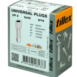 Plugs Uni UP8, 8x50 mm uden krave, grå (100) - Tillex - 100 stk