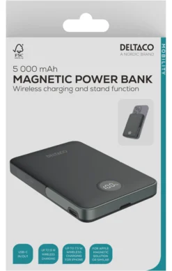 Power bank 5000 mAh, stand, wireless, PD 20 W, magnet, black
