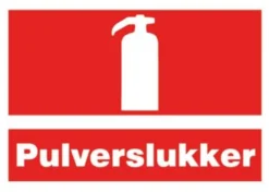 Pulverslukker skilt, A4, 210 x 297 mm, plast