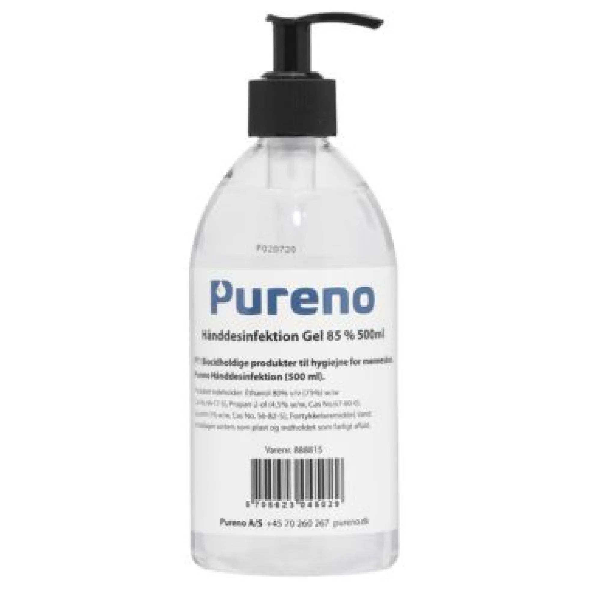 Pureno håndsprit, 500ml Gel, 85% alkohol, med pumpe