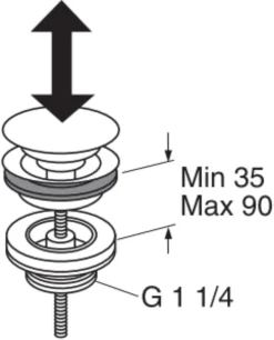 Push down 1 1/4" bundventil krom
