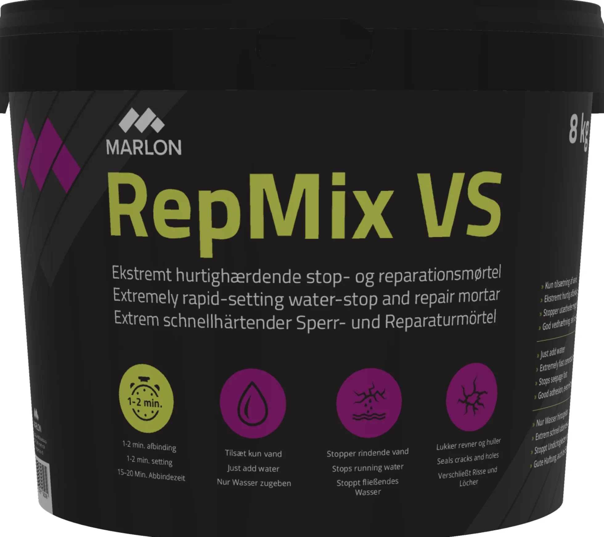RepMix VS stop- og reparationsmørtel, 8 kg, grå - Marlon