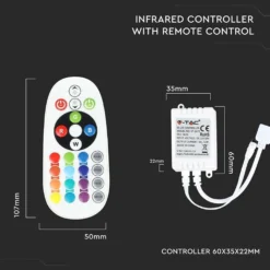 RGB-controller med fjernbetjening, memory funktion, infrarød, 12V/24V, 72W/144W