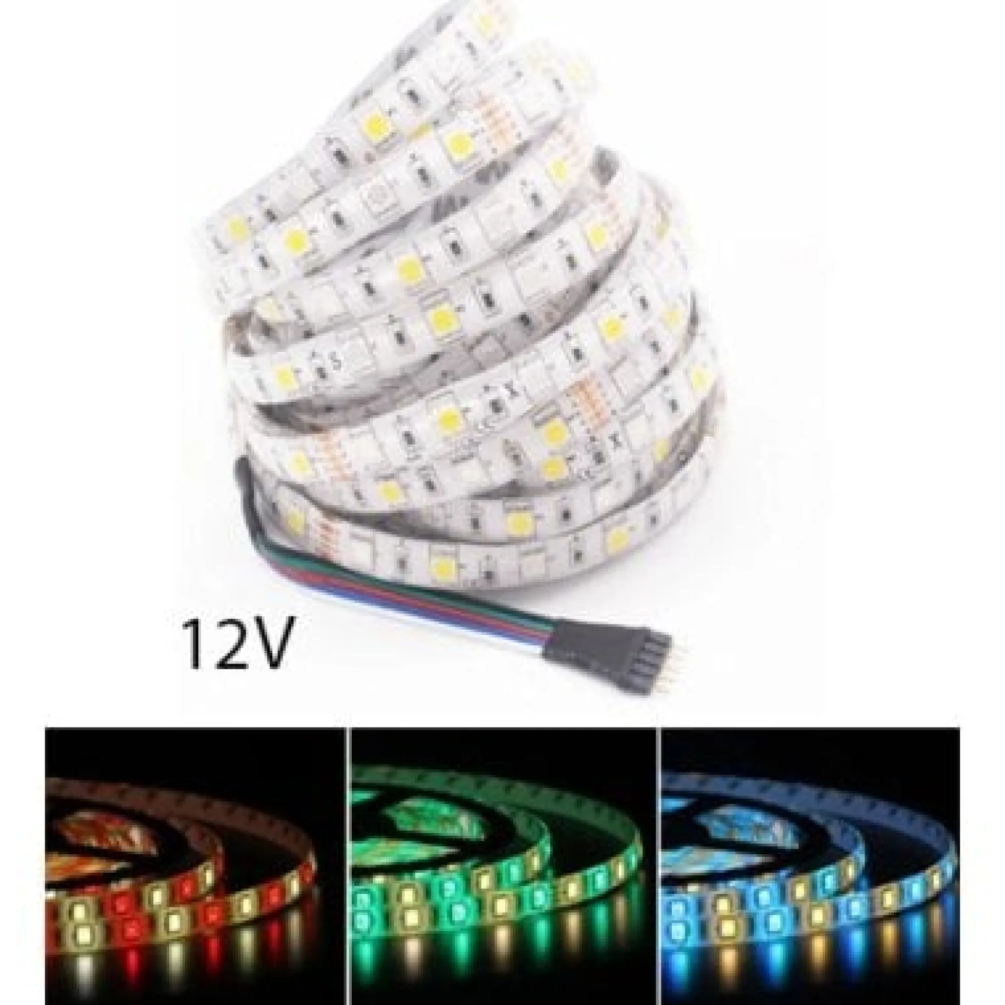 RGB+WW LED-strips 12V - 5 meter, IP65, 12W & 60 LED pr. meter