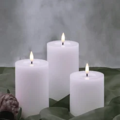 Riflet LED vokslys, hvid, 3 stk, med 3D flamme og timer