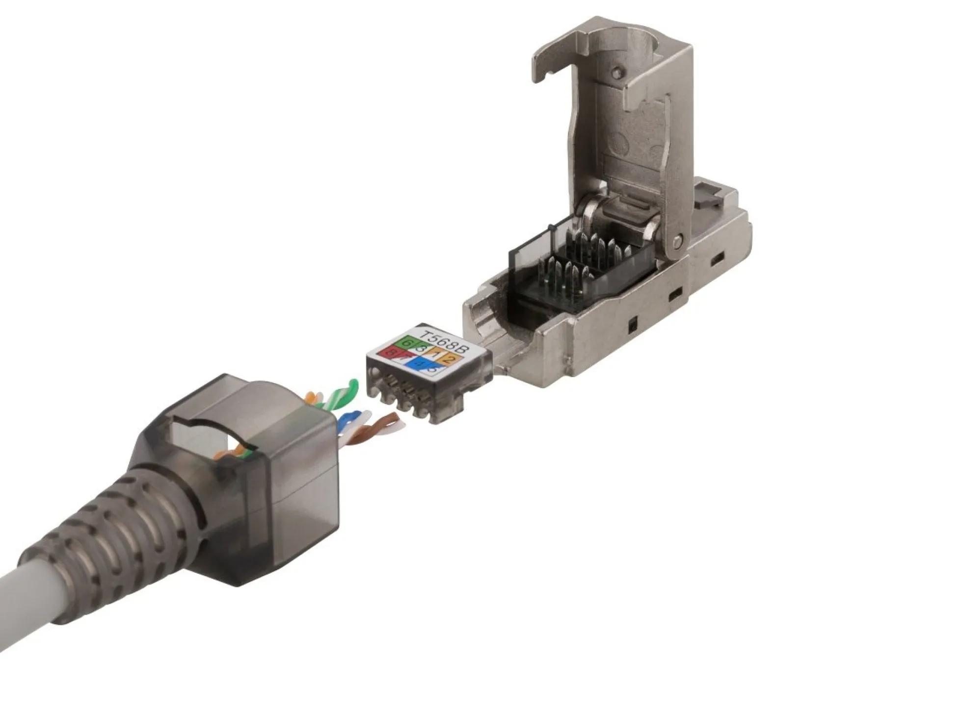 RJ45 stik, CAT6A, skærmet, Tool-Less, metal