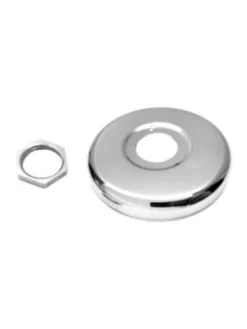 Roset 1/2". Ø76mm. Gibs med møtrik. Til koblingsdåse. Blank. Rustfrit stål AISI304