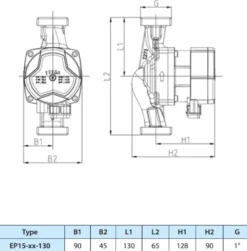 Salus Cirkulationspumpe EP15-60-130, 1", 130 mm, 230V