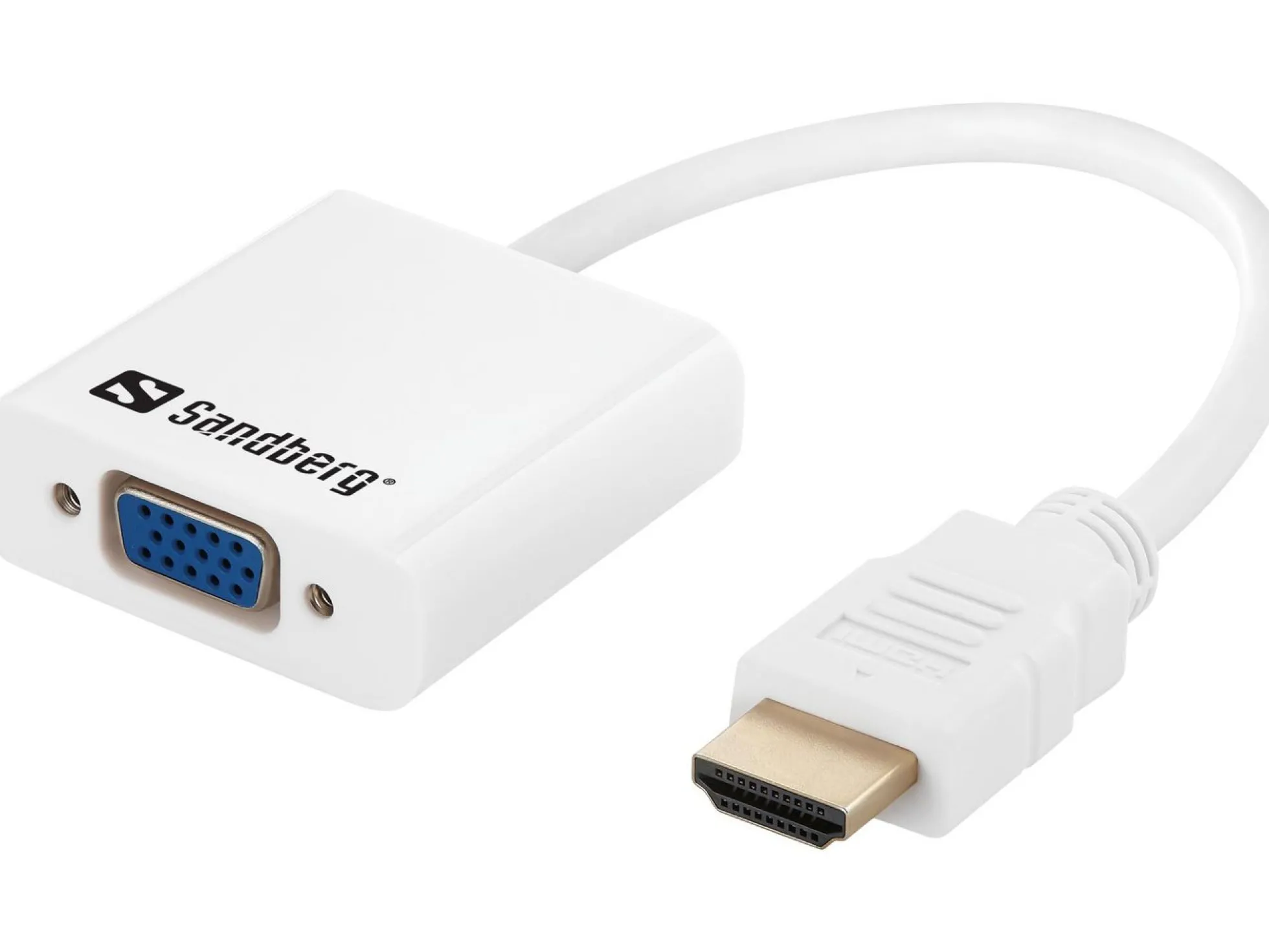 Sandberg HDMI til vga og lyd konverter, HDMI Type A (Standard) han, vga (D-Sub) hun, 3,5 mm lyd hun, hvid