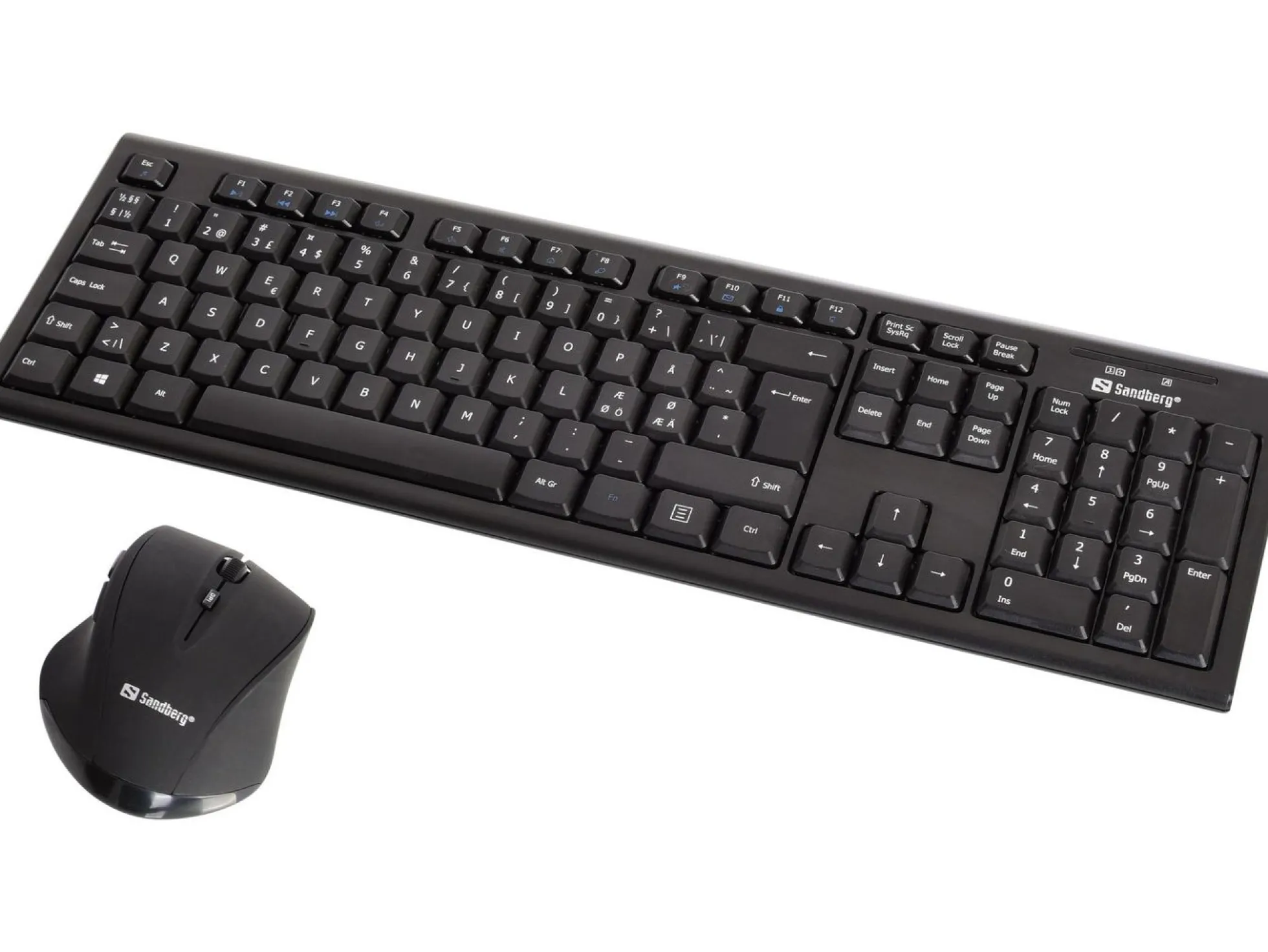 Sandberg trådløst tastatur- og musesæt, nordisk layout, RF trådløs, mekanisk, QWERTY, mus inkluderet, sort