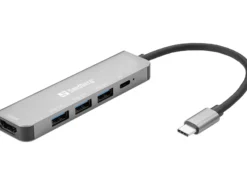 Sandberg USB-C dock, HDMI, 3xUSB 3.0 (3.1 Gen 1) Type-C, PD 100 w, 4K Ultra HD, Aluminium, grå