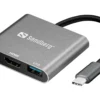 Sandberg USB-C Mini dock, HDMI, USB-A, USB-C, 1920 x 1080