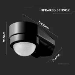 Sensor til hushjørne, sort, bevægelsessensor - justerbar, hjørne montering, IP65 (max:600W LED)