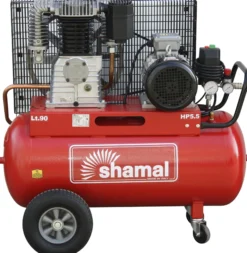 Shamal S65/90 kompressor, 400V, 5,5 hk på hjul, lav hastighed, 90L tank, 727 l/min
