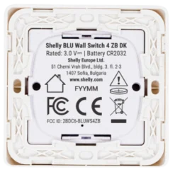 Shelly BLU Wall Switch 4 ZB DK, Bluetooth + Zigbee batteritryk til LK FUGA