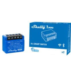 Shelly Plus 1 Mini Gen3, WiFi-styret 1-kanals relæ, 8A, potentialfrit kontaktsæt