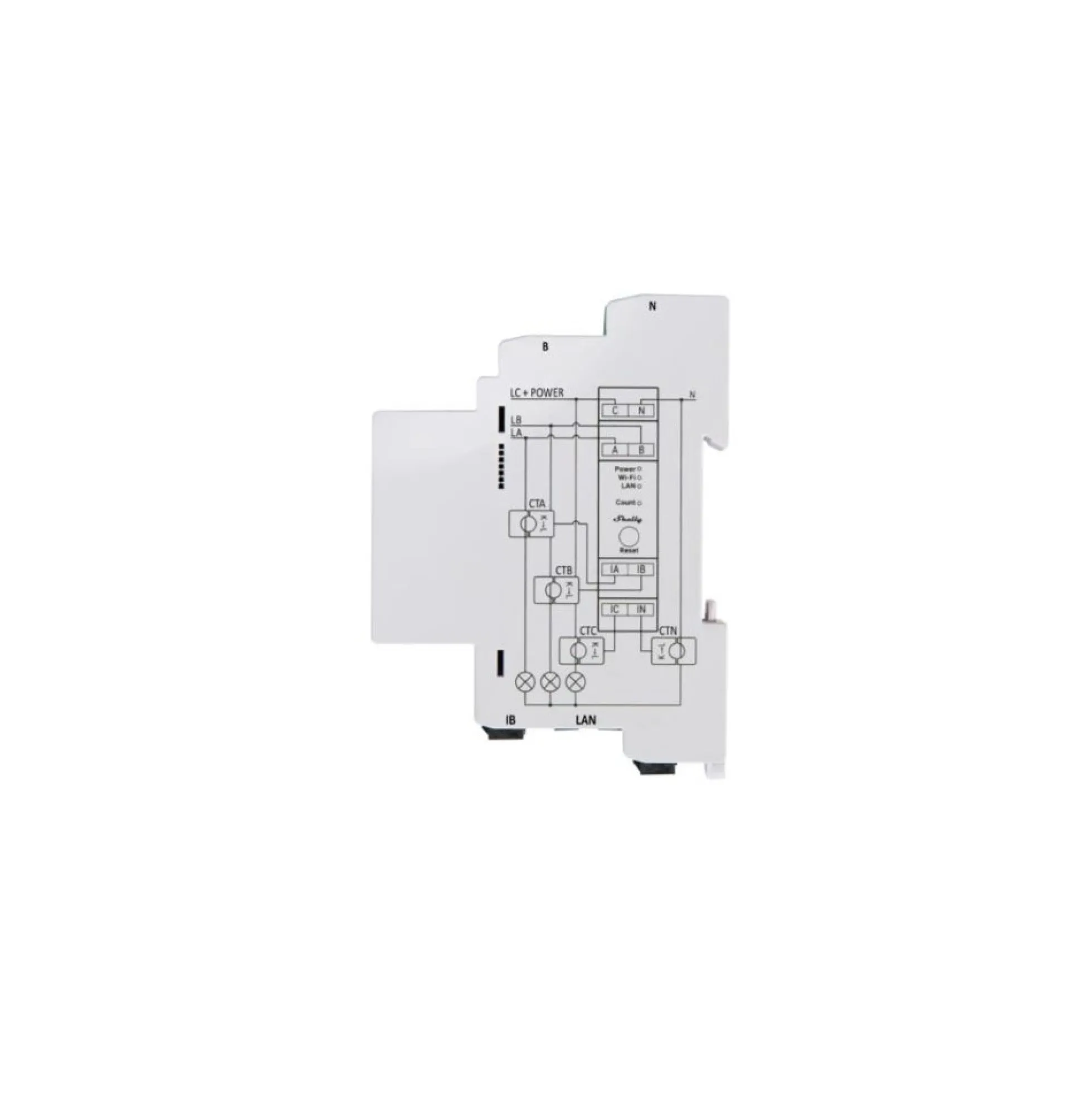 Shelly Pro 3EM 400A, WiFi 3-faset energimåler, 400A, 230V