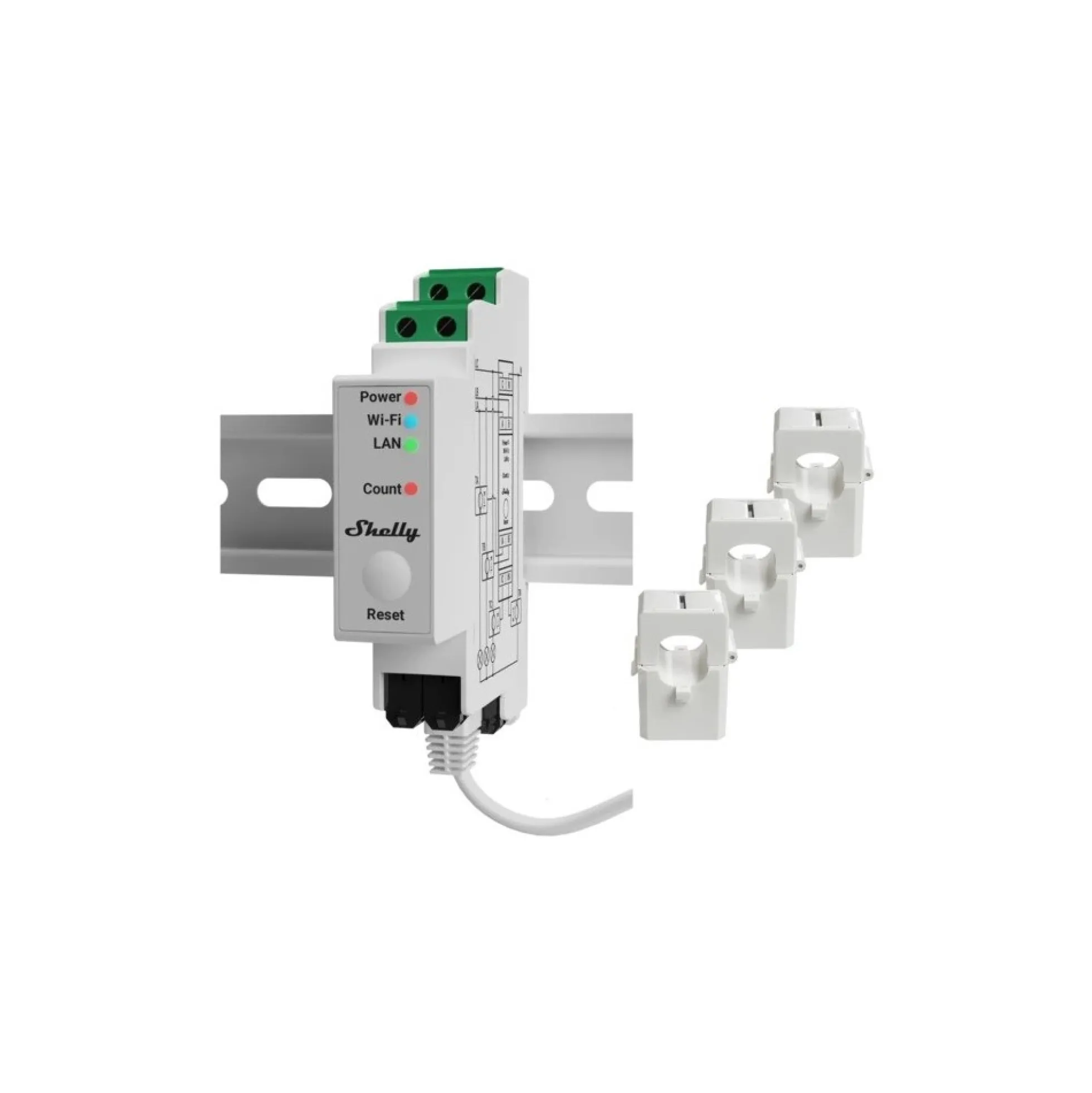 Shelly Pro 3EM 400A, WiFi 3-faset energimåler, 400A, 230V
