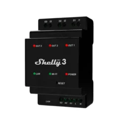 Shelly Pro 3, WiFi relæ 3-kanals 3x16A (48A max), potentialfrie kontaktsæt, DIN-skinne