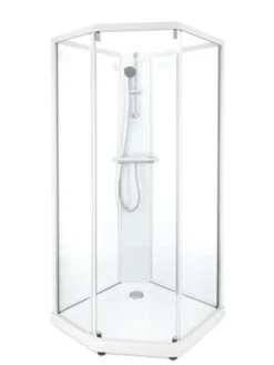 Showerama 10-5 classic femkantet brusekabine, 100x100 cm, hvid/klart glas