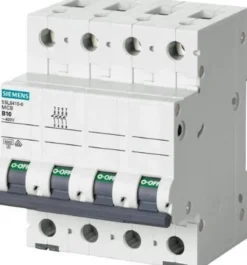Siemens 5SL6 – Automatsikring, C 10A, 400Vac, 3P+N, 6kA, 4 modul
