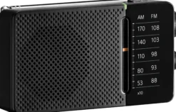 SR-36, sort, AM/FM analog lommeradio, med indbygget højttaler
