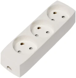 Stikdåse 3 udtag med jord, hvid, 10/250V, børnesikret