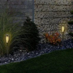 4 stk Solcelle Havelamper - Sorte, med spyd, flammeeffekt, 50cm høj